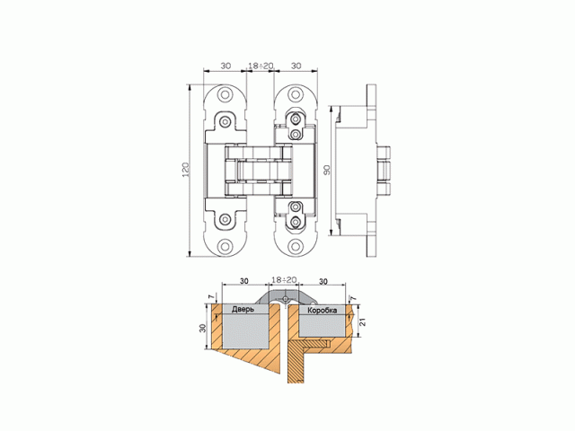 Купить дверную петлю INVISACTA 3D (120X30ММ) 60КГ в Минске